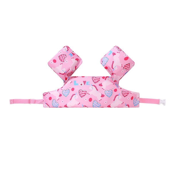 Simväst för barn, simhjälp, armpuffar, flytväst med justerbar rem och säkert spänne, rosa kärlek