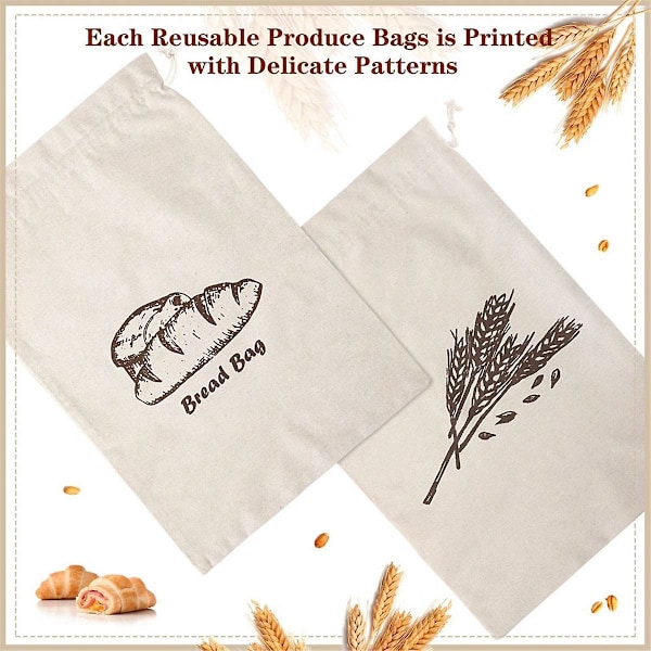 Linen Brødposer For Hjemmelaget Brødbeholder, 2 stk 30x40cm Ubleket & Gjenbrukbar Brødoppbevaring, N