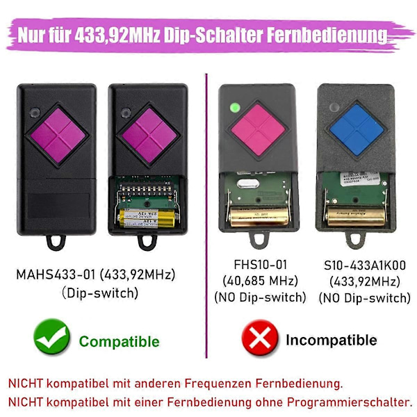 Garageport Håndholdt Sender til Dickert MAHS433-01, MAHS433-04, S10-433A1L00, S5-433A2L00