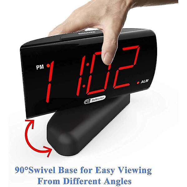Stor digital LED-väckarklocka med vridbar bas - Röd display, justerbar volym, snooze