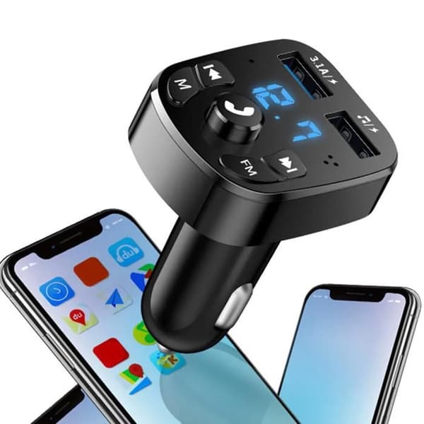 Bluetooth FM-sender - YYV - Blåt omgivende lys - Håndfri opkald - 2 USB 5V/3.1