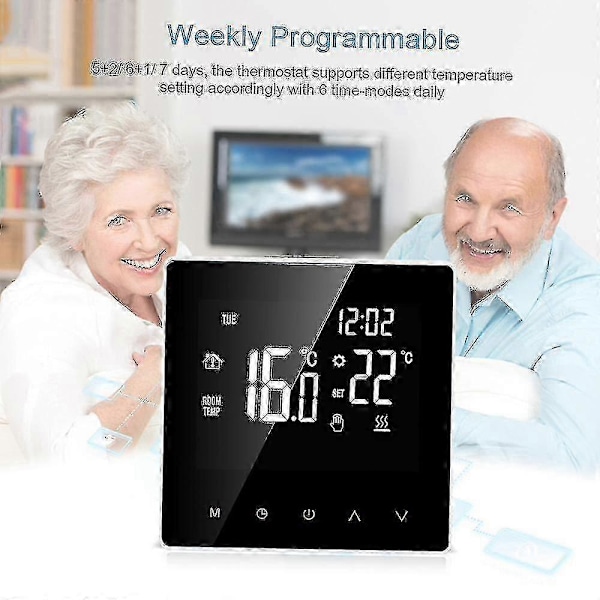 Wi-Fi Smart Termostat Digital Temperaturregulator Tuya App-kontroll LCD-display Touchscreen Veckovis Programmerbar Elektrisk Golvvärme Termostat För
