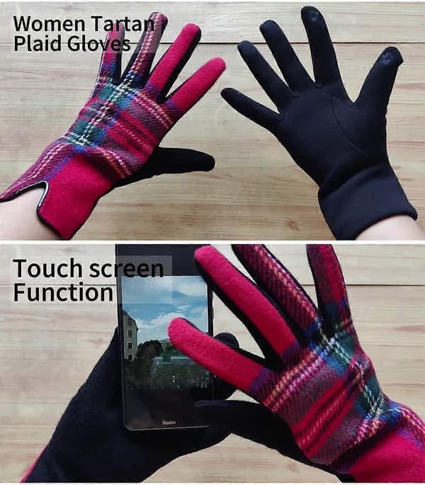 Damer Tartan Ternet Plaid Touchscreen Handsker Vinter Varme Julegave