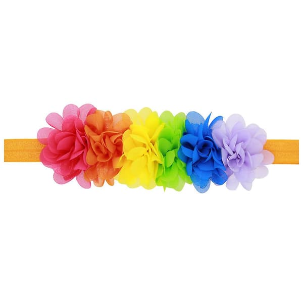 Regnbueblomster Hodebånd for Baby 2-pakning Elastisk Blomsterhodeband i Regnbuefarger