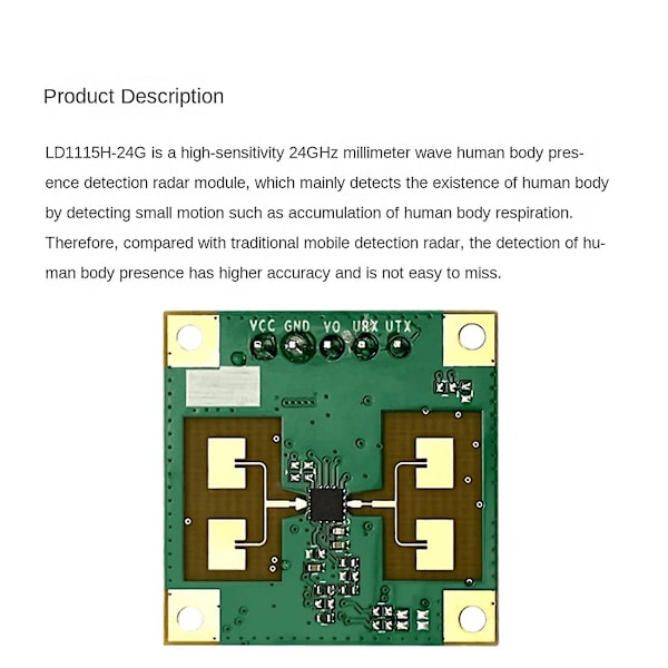 24Ghz Människokropps-sensor Modul TTL Seriell Kommunikation LD1115H -