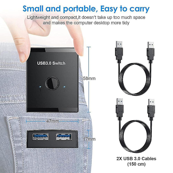 USB 3.0-bryter, tosidig 2 inn 1 ut / 1 inn 2 ut USB KVM-bryter