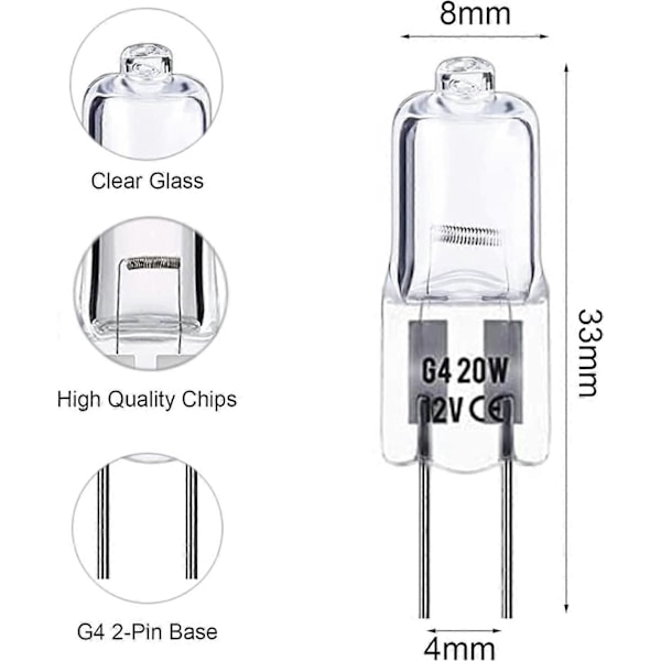 G4 Halogenpærer, 20 W 12 V Kapselpære, G4 Lavspennings Halogenlampe, Varmt Hvit 3000K, Dimbar, 10 Stykker