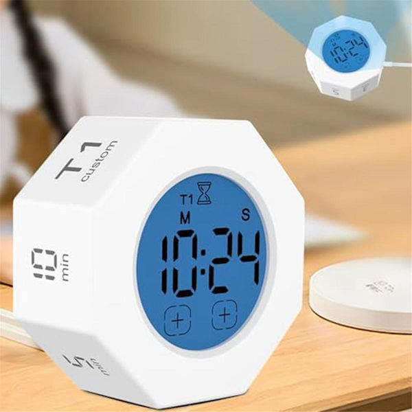 Pomodoro Timer, Produktivitetstimer Kvadrat, Ottekantet Tyngdekraft Flip Fokus Timer, Lydløs & Justerbar Lydalarm