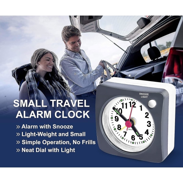 Liten reseväckarklocka Väckarklockor Sängbord Icke tickande Batteridriven Lätt Tyst Klocka Tyst Analog Klocka Med Snooze Nattlampa För Resor