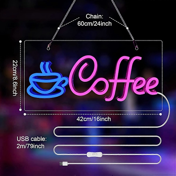 Kaffe Neon Skylt, LED Neonljus Lämplig för Bar Salong Butiksväggsdekoration, Födelsedagsfest Dekoration
