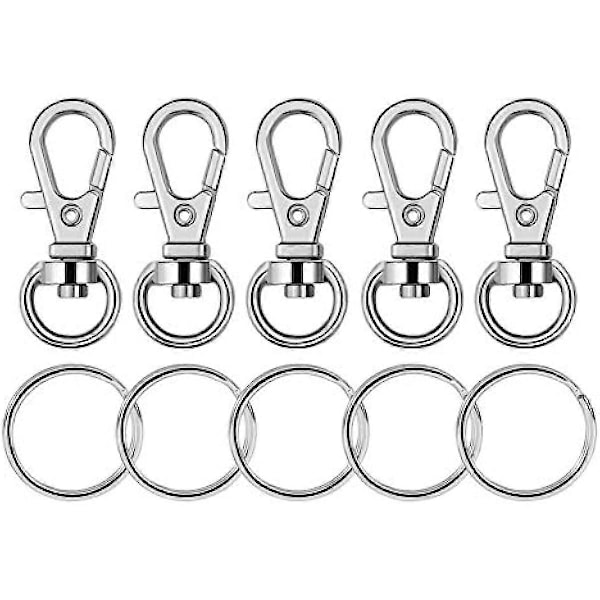 100 stk. Metal Svingbare Lanyard Snap Hooks med Nøgleringe