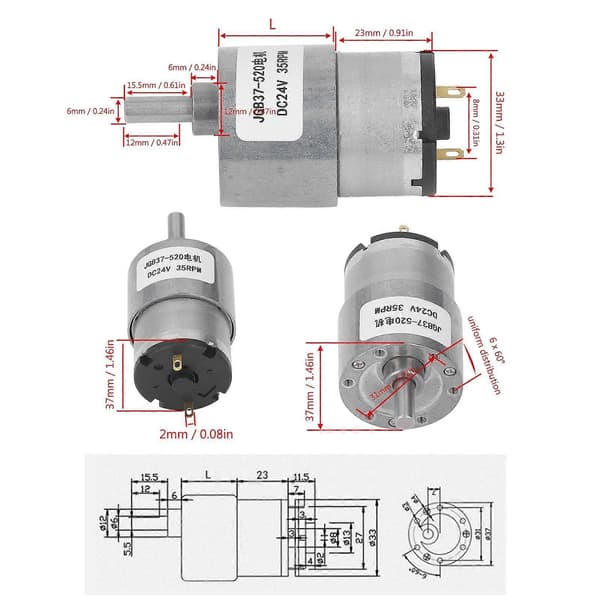 Högkvalitativ JGB37-520 DC-reduktionsmotor DC24V35RPM