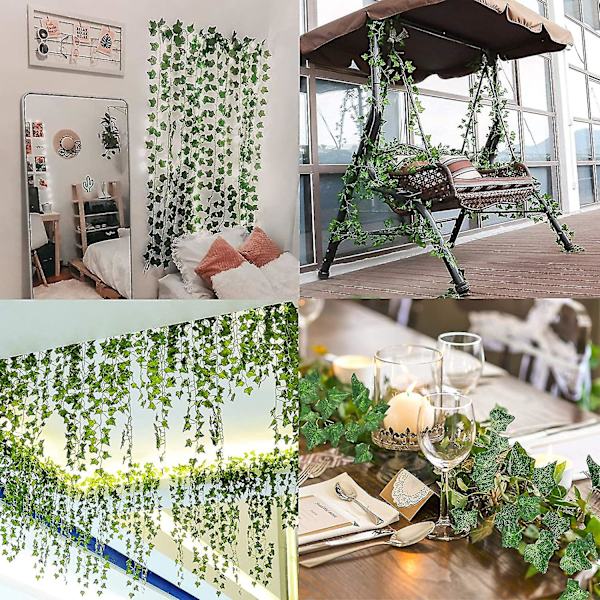 12 Stykker Kunstig Efeu Kunstig Rattan, Silke Efeu Girland Grøn Plante Kunstig Grøn Hængende Plante Vine, Velegnet Til Bryllup Væggen, Festlokale, Hjem Køkken