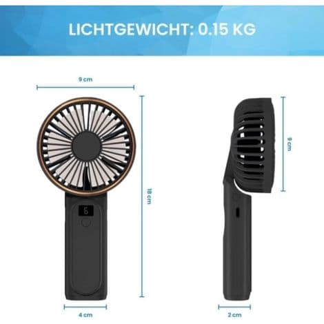 USB genopladelig bærbar ventilator. Mini lydløs lomme-/skrivebordsventilator - sort med skærm.