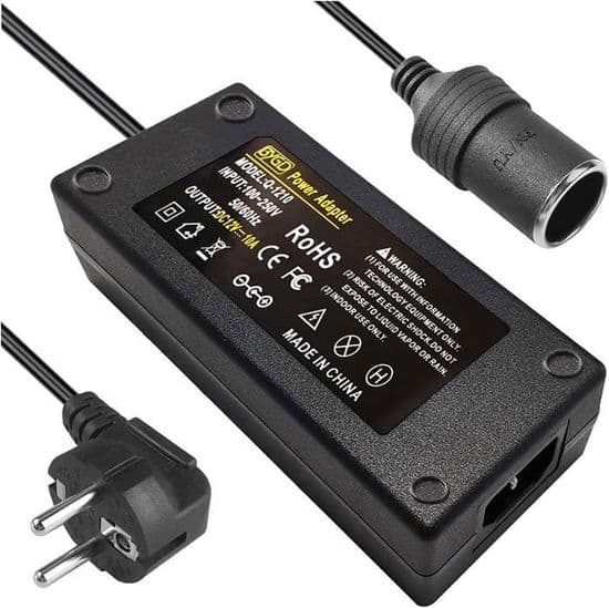 AC-adapter - YYV - 12V 10A 120W - Universal - Cigarettænderstik - Sort