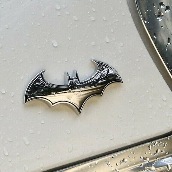 1X Krommetallmerke Emblem Batman 3D Bildeklistremerke Logo Tilbehør til Bil (Sølv)