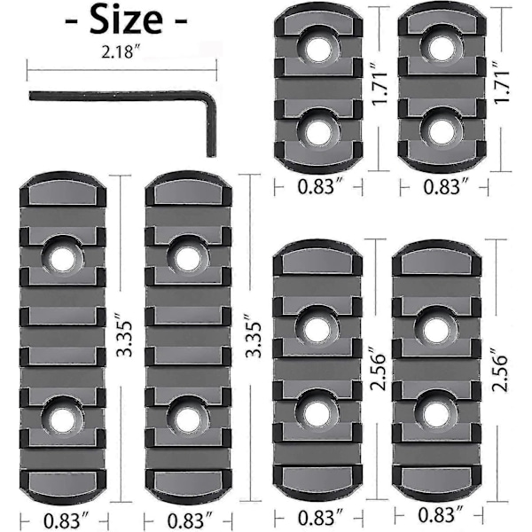 Picatinny skinner sæt, 3,3,5,5,7,7 slot aluminium Mlock Picatinny skinne sektion tilbehør med 13 T-møtrikker & 13 skruer & unbrakonøgle