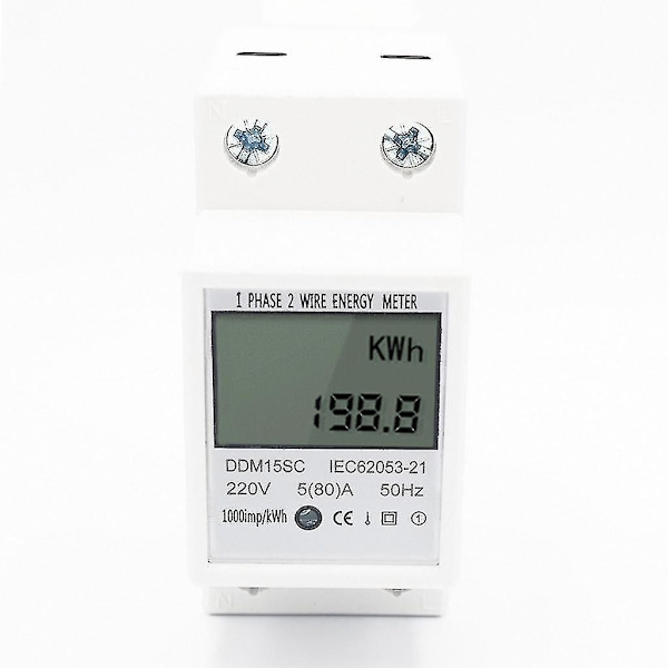 Digital Elmätare 220v 5(80) A Digital 1-fas DIN-skena Energimätare