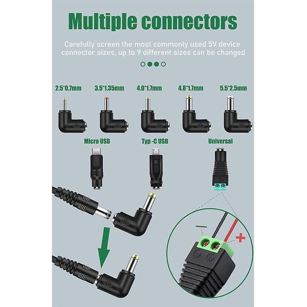 Universal 5V USB-ledning, USB til DC-kabel med 8 typer stik til Android-telefoner, , Bank, Legetøj