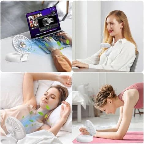 Mini bærbar ventilator genopladelig via USB. Kompakt og foldbar bordventilator med 3 hastigheder. (Hvid)