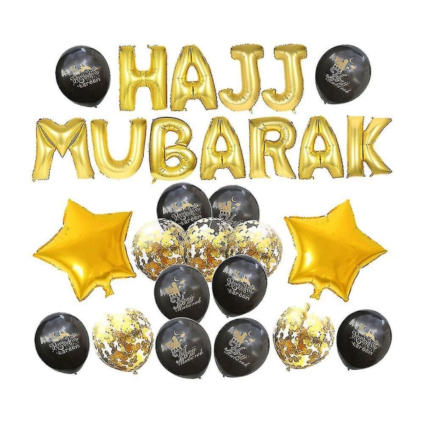 Hajj Mubarak bokstäver latexballonger dekorativa festliga bakgrundslayout ballonger set för Eid Al-fitr (svart och guld)