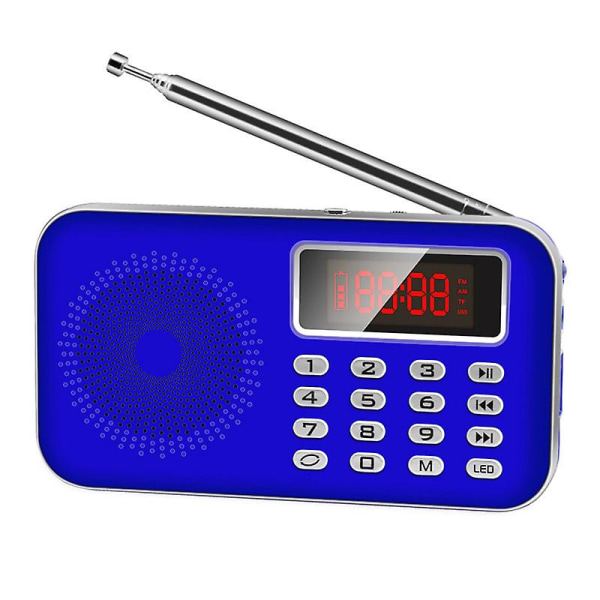 Radio, Laddningsbar Radio Portable, Fm Mp3 digital radioväckarklocka med nödficklampa (blå)