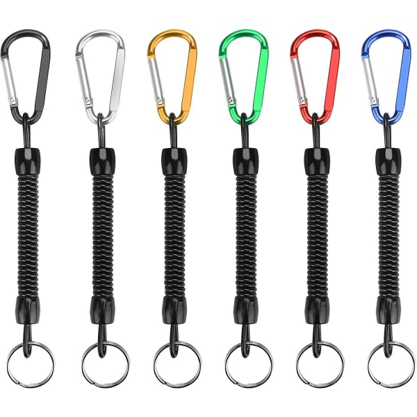 6-piece Fishing Rope Elastic Spiral Key Ring, With Color Lock, Spiral Retractable Spiral Spring Key Chain