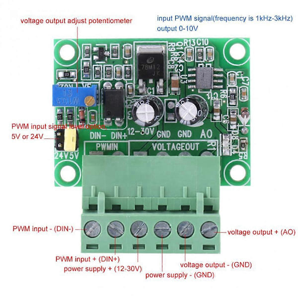 1-3KHZ PWM 0-10V Signal til Spændingskonverter Modul Digital Analog Board Spændingskonverter Konvertering