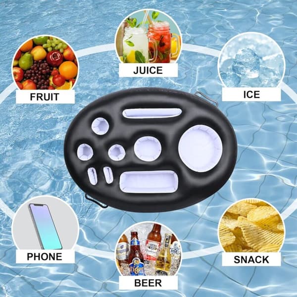 Flydende bar. Oppustelig pool drinkholder. Stor kapacitet med 9 rum – ideel til vandfester.