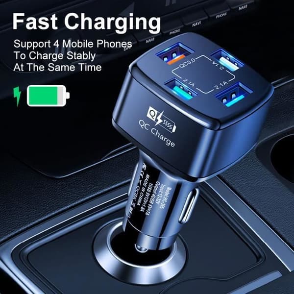 4-ports USB hurtig biloplader, QC3.0 35W 7A USB cigarettænderoplader til Android, iPhone, iPad, Samsung tablets, Noi YYV