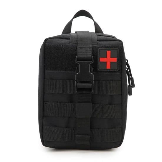 Vandtæt Molle Førstehjælpssæt, Militærstil, til Vandring og Camping, Sort PZCC