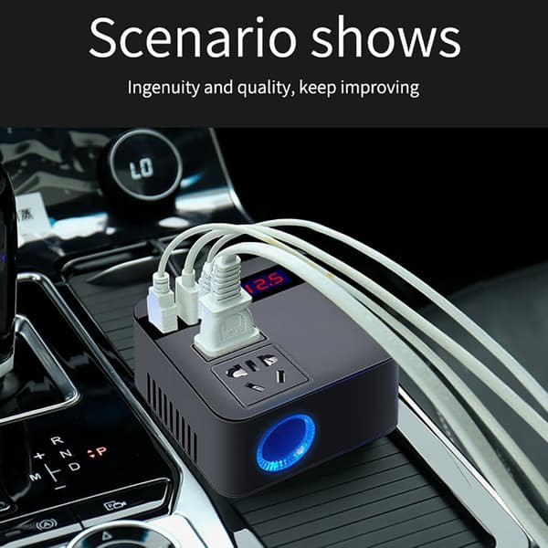 120W 12V/24VDC til 220VAC Bilstrømomformer med tre USB-ladeportar, USB-billaderadapter for køyretøy