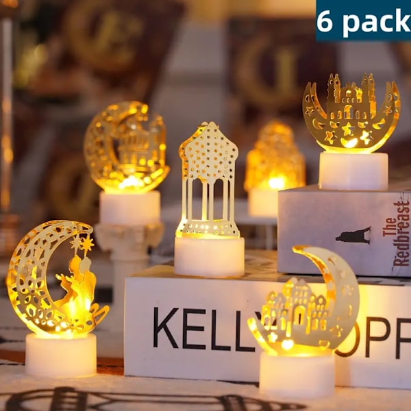 6 kpl Ramadan-koristeita Kynttilät, Eid-koristeet, Ramadan Eid-kynttilät, Koristeelliset pöytälamput