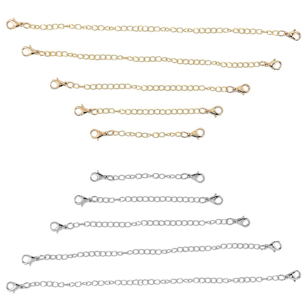 12 st kedjeförlängare, 6 storlekar rostfritt stål armband förlängning halsband förlängare för DIY smycken