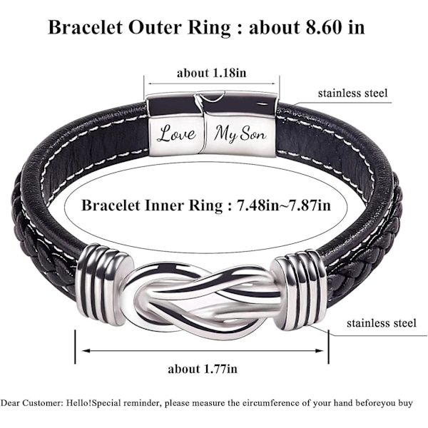 Till min son Armband, Forever Linked Together Flätad Läderarmband, Rostfritt Stål Magnetiskt Spänne Läderknut Manschett Armband, Tillbaka till skolan Present