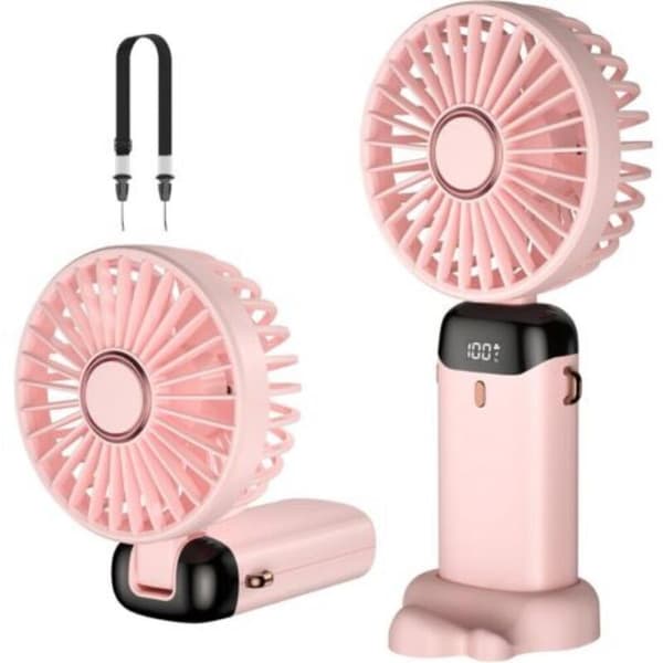 Pink bærbar ventilator. Mini bærbar ventilator genopladelig via USB. Kompakt lommeventilator.