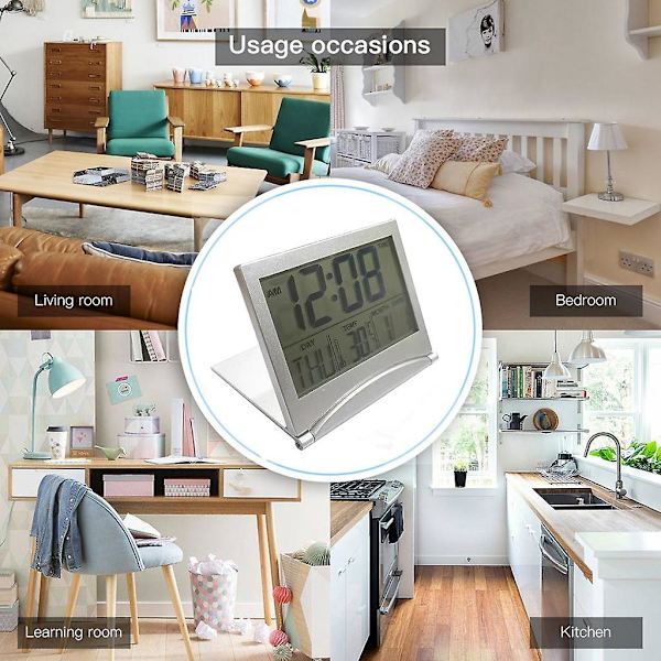 Digital LCD Fällbar Datum Skrivbord Temperatur Resa Väckarklocka