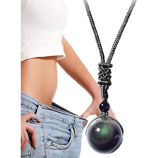Magnetoterapi Obsidian Halsband - Regnbågs Obsidian Halsband Regnbågs Obsidian Pärla Hänge, Magnetot