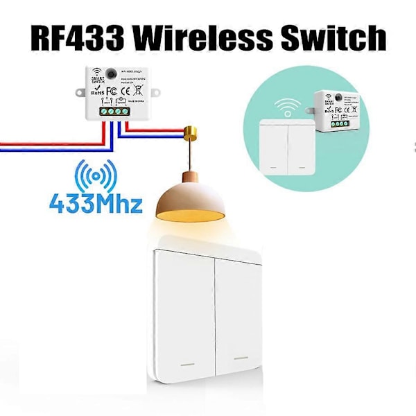 2 stk. Trådløs Lysvægkontakt RF 433Mhz Relæmodtager med 2x 2-gangspanelkontakt LED Fjernbetjening til LED-lampe