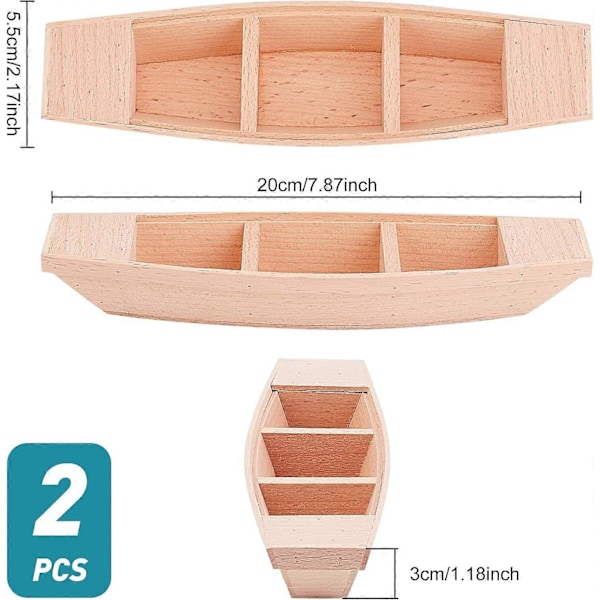 2 stk Trebåt Kano 2,2x7,9x1,2 tommer (B*L*D) Trebåtmodell Ubehandlet Naturlig Håndverk Trebåt Trekano