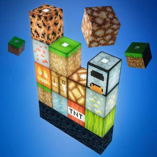 Minecraft Block Building Light 16 omarrangerbara ljusblock och berggrund Minecraft Sovrumstillbehör Lampa Nattljus Presenter