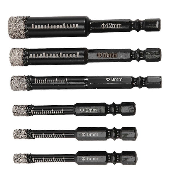 6st Svart Torr Diamantborrsats för Granit Keramik Marmor Kakel Sten Glas Hårda Material 5/6/