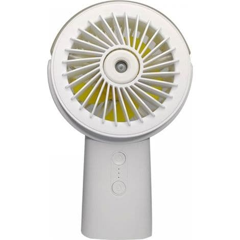 Mini bærbar genopladelig 2-i-1 ventilator, støjsvag og med forstøverfunktion - hvid