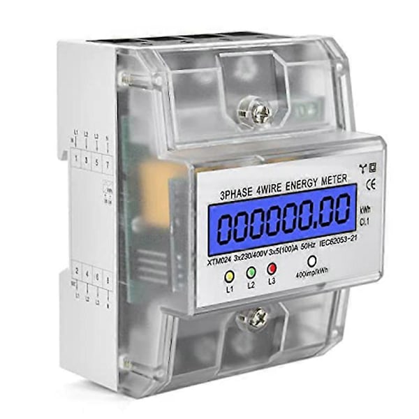 3-fas 4P KWh Mätare Energimätare 230 / 400V 5-100A Digital Elektrisk Effektmätare Elförbrukningsmätare M