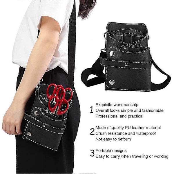 Saks Holster Pung, PU Læder Barber Hårklippesaks Holster, Hårstylist Værktøjspose, Hår Salon Saks Opbevaring Taljepose til Frisør(B
