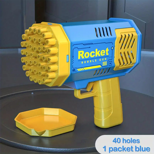 40 hål elektrisk bubbelmaskin Handhållen Gatling automatisk bubbelpistol blå (40 hål)
