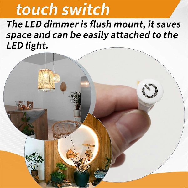 2 stk. Touch Dimmer Bryter DC3.7V 5V 12V Trinnløs Dimmer Bryter Sensor for LED Lys, RV, Skap, Var