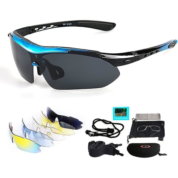 Polariserade sportsolglasögon med 5 utbytbara linser för män och kvinnor - Uv400 lätta cykelglasögon glasögon