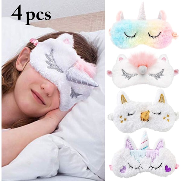Barnens sovmask - 4-pack enhörning sovmask söt ögonmask sova mjuk plysch ögonbindel ögonlappar för sovande kvinnor flickor barn - -