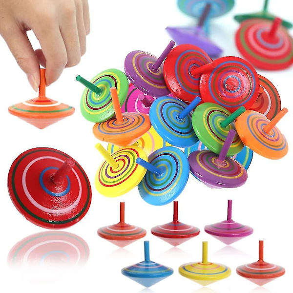 Pakke med 12 Træspindtopper Farverige Spinner Legetøj Fødselsdagsfest Dekoration Børnegave